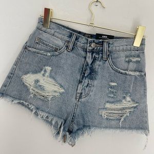PRPS Goods & Co AMX High Waist Distressed Boyfriend Denim Shorts In Indigo NWT